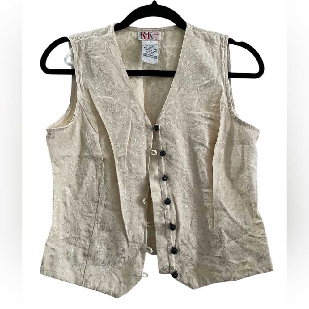 Vintage Cream Button Down Vest Cotton Beige Natural Nude Tan